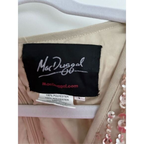 Mac Duggal Sleeveless V-Neck Sequined Midi Sheath Dress Nude Women's Size 4 - Picture 9 of 12